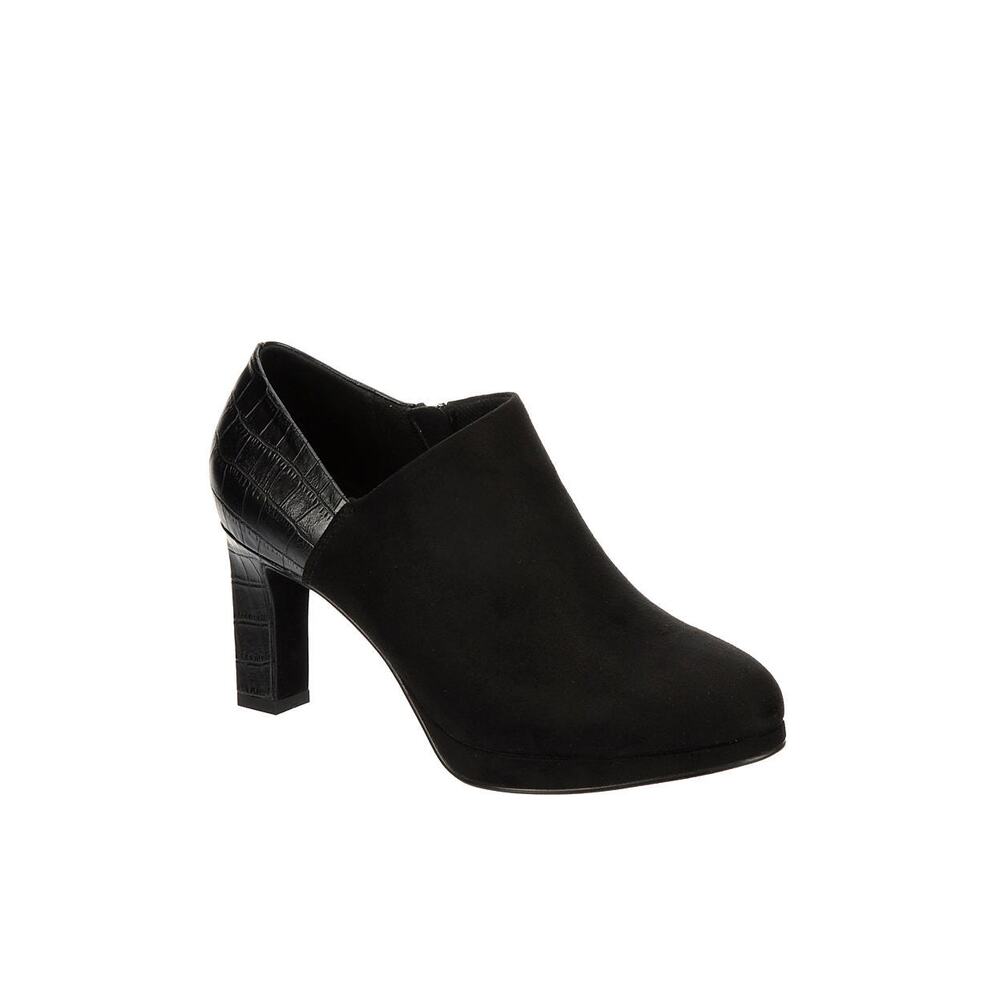 Xappeal Ayla Black Booties Size 6.5 Faux Suede Croc Heel MobWife Office Siren